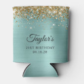Gouden Glitter Bord Turquoise Folie 21e Verjaardag Blikjeskoeler (Voorkant)