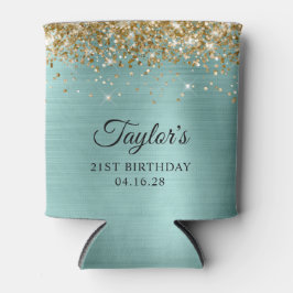 Gouden Glitter Bord Turquoise Folie 21e Verjaardag Blikjeskoeler