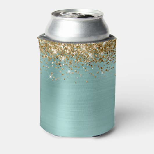 Gouden Glitter Bord Turquoise Folie 21e Verjaardag Blikjeskoeler (Blikje Achterkant)