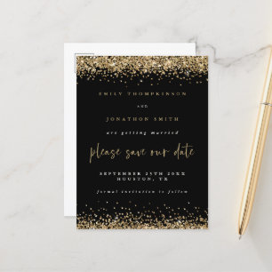 Gouden Glitter Borders Zwart Bruiloft Save The Dat Aankondigingskaart