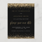 Gouden Glitter Borders Zwart Bruiloft Save The Dat Aankondigingskaart (Voorkant)