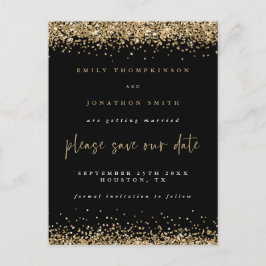 Gouden Glitter Borders Zwart Bruiloft Save The Dat Aankondigingskaart