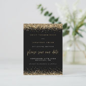 Gouden Glitter Borders Zwart Bruiloft Save The Dat Aankondigingskaart (Staand voorkant)