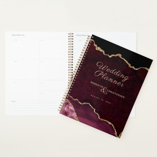 Gouden Glitter Bourgogne Agaat Bruiloft Planner (Display)