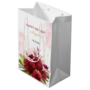 Gouden Glitter Bourgondië Dahlia Roos Bloemen Verj Medium Cadeauzakje