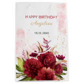 Gouden Glitter Bourgondië Dahlia Roos Bloemen Verj Medium Cadeauzakje (Voorkant)