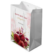 Gouden Glitter Bourgondië Dahlia Roos Bloemen Verj Medium Cadeauzakje (Achterkant Gekanteld)