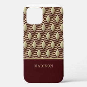 Gouden Glitter Bourgondië Diamant Patroon Geperson iPhone 12 Hoesje