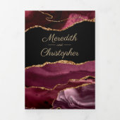 Gouden Glitter Bourgondische Agaat Geode Wedding Drieluik Uitnodiging (Cover)