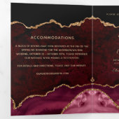 Gouden Glitter Bourgondische Agaat Geode Wedding Drieluik Uitnodiging (Binnenzijde eerst)