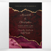 Gouden Glitter Bourgondische Agaat Geode Wedding Drieluik Uitnodiging (Binnenkant midden)