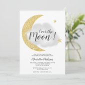Gouden glitter boven het baby shower van de maanst kaart (Staand voorkant)