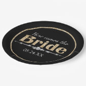 Gouden Glitter Bruid en Diamanten op Zwart Papieren Bordje (Gekanteld)