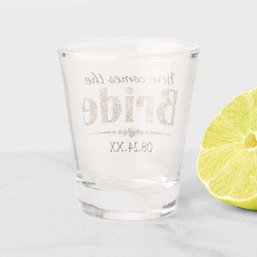 Gouden Glitter Bruid en Diamanten Shot Glas (Achterkant)