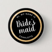 Gouden Glitter Bruidsfeest in Vegas Naam Button (Voorkant)