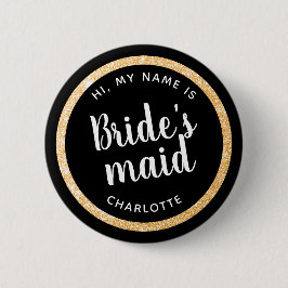 Gouden Glitter Bruidsfeest in Vegas Naam Button