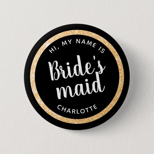 Gouden Glitter Bruidsfeest in Vegas Naam Button (Voorkant)