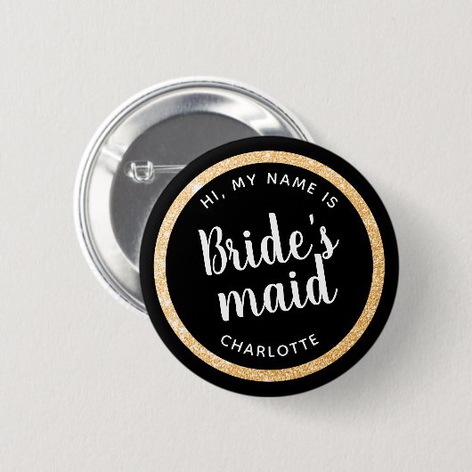 Gouden Glitter Bruidsfeest in Vegas Naam Button (Voorkant /achterkant)