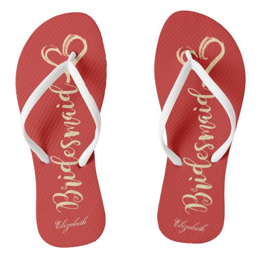 Gouden Glitter Bruidsmeisje, Hart, Rood -Persoonli Teenslippers (Voetbed)