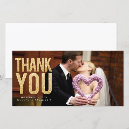 Gouden Glitter bruiloft Dank u fotokaarten Bedankkaart (Voorkant / Achterkant)