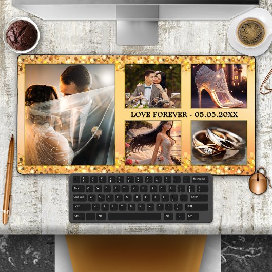 Gouden Glitter bruiloft foto collage Bureaumat