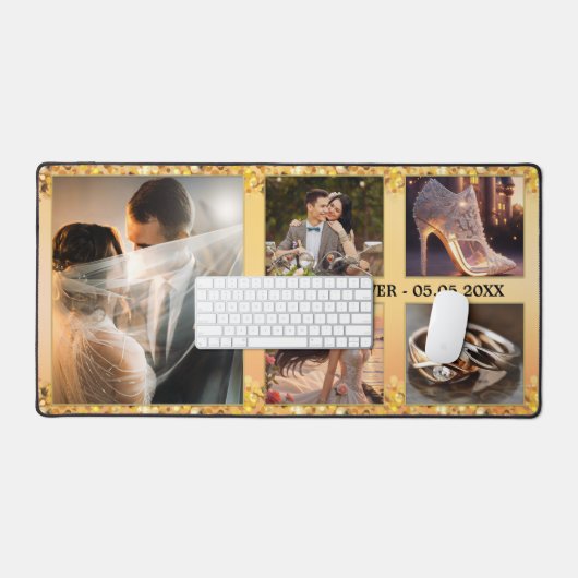 Gouden Glitter bruiloft foto collage Bureaumat (Keyboard & Muis)