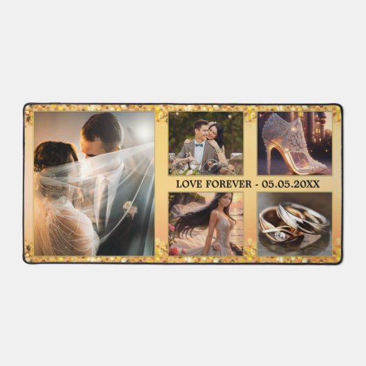 Gouden Glitter bruiloft foto collage Bureaumat (Voorkant)