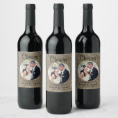 Gouden Glitter Bruiloft Foto Wijn Labels Wijn Etiket (Flessen)