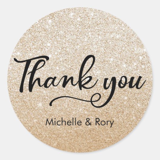 Gouden glitter bruiloft gepersonaliseerde naam sti ronde sticker (Voorkant)