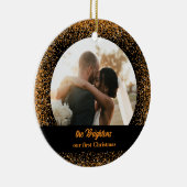Gouden Glitter Bruiloft Paar Foto Keramisch Orname Keramisch Ornament (Rechts)