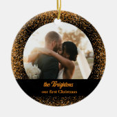 Gouden Glitter Bruiloft Paar Foto Keramisch Orname Keramisch Ornament (Voorkant)