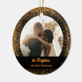 Gouden Glitter Bruiloft Paar Foto Keramisch Orname Keramisch Ornament (Links)