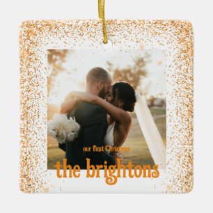 Gouden Glitter Bruiloft Paar Foto Keramisch Ornament