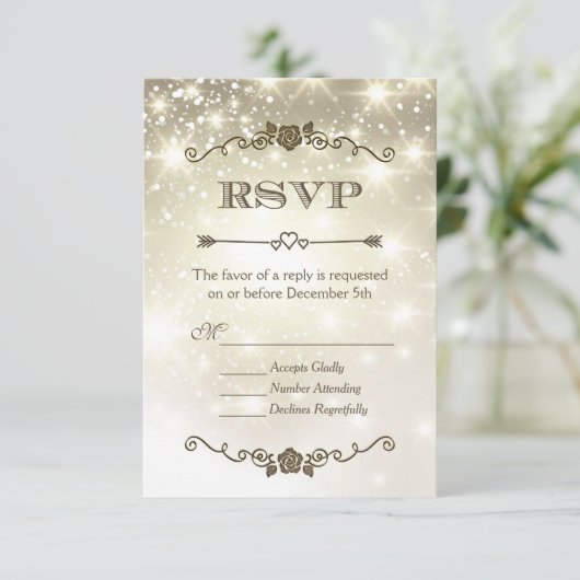 Gouden Glitter Bruiloft RSVP (Staand voorkant)