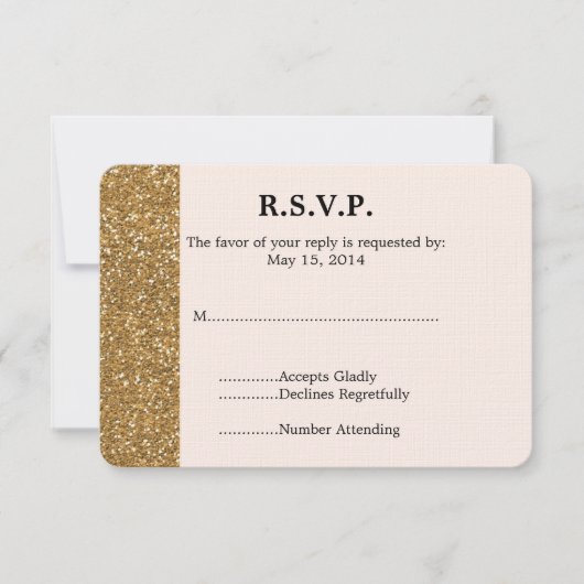 Gouden Glitter Bruiloft RSVP Kaartje (Voorkant)