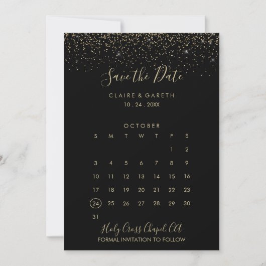 Gouden Glitter Bruiloft Save the Date Kalender (Voorkant)