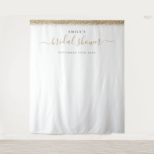 Gouden Glitter Bruiloftsshower Achtergrond voor Fo Wandkleed (Voorkant)