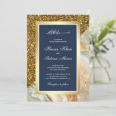 Gouden Glitter Bruin Marmeren Marine Blauw Moslim Kaart (Staand voorkant)