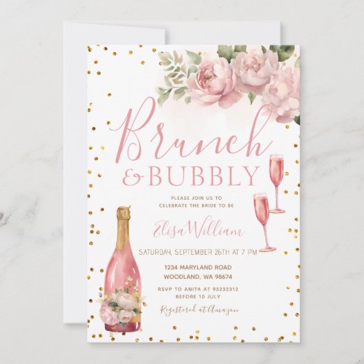 Gouden Glitter Brunch en Bubbly Vrijgezellenfeest Kaart (Voorkant)