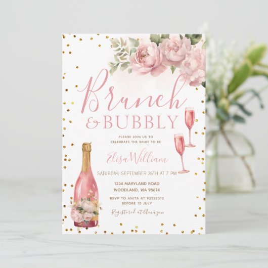 Gouden Glitter Brunch en Bubbly Vrijgezellenfeest Kaart (Staand voorkant)