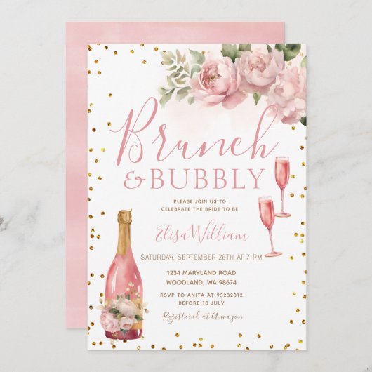 Gouden Glitter Brunch en Bubbly Vrijgezellenfeest Kaart (Voorkant / Achterkant)
