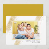 Gouden Glitter Brush Strokes Happy New Years Foto Feestdagenkaart (Voorkant / Achterkant)