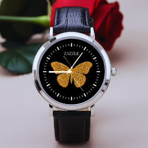 Gouden Glitter Butterfly horloge