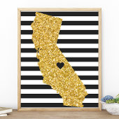 Gouden Glitter California zwart-witte strepen Poster
