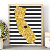 Gouden Glitter California zwart-witte strepen Poster