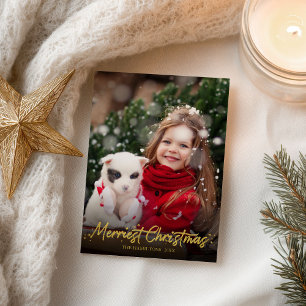 Gouden Glitter Calligraphy Foto Prettigst Kerstfee Briefkaart