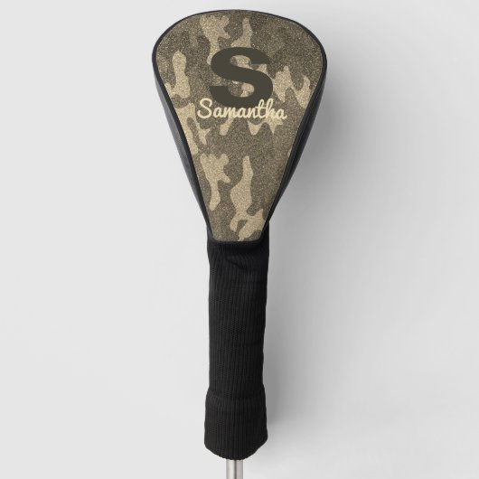 Gouden Glitter Camouflage Gepersonaliseerde Monogr Golfheadcover (Voorkant)