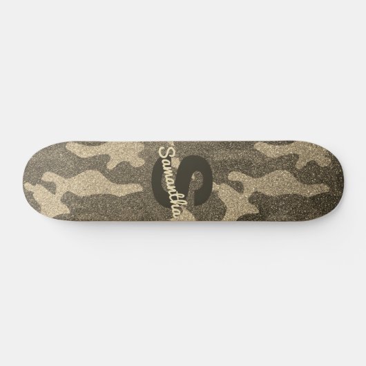 Gouden Glitter Camouflage Gepersonaliseerde Monogr Persoonlijk Skateboard (Horizontaal)