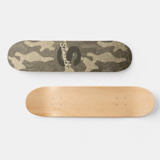 Gouden Glitter Camouflage Gepersonaliseerde Monogr Persoonlijk Skateboard (Horizontaal)