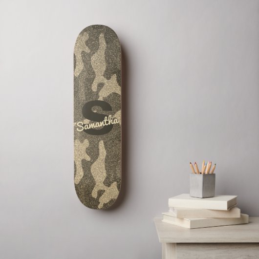 Gouden Glitter Camouflage Gepersonaliseerde Monogr Persoonlijk Skateboard (Muurkunst)
